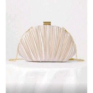 Elegant‎ Pleated Shell Clutch Evening Handbag Gold Chain Strap